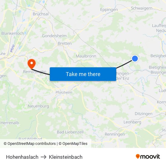 Hohenhaslach to Kleinsteinbach map