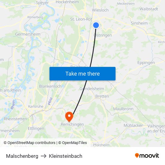 Malschenberg to Kleinsteinbach map