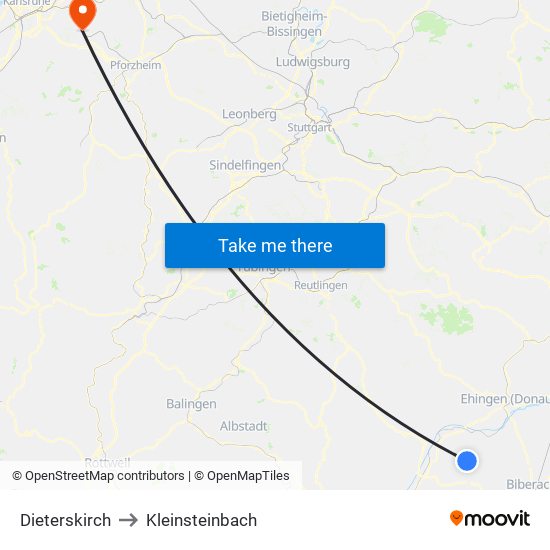 Dieterskirch to Kleinsteinbach map