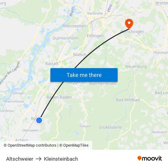 Altschweier to Kleinsteinbach map