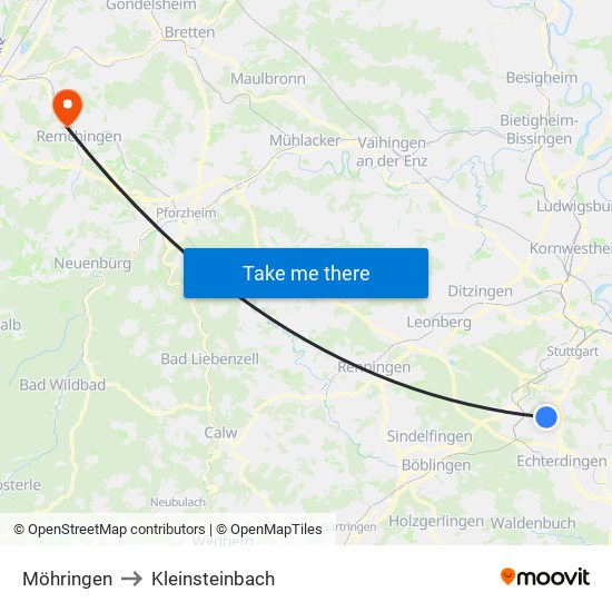 Möhringen to Kleinsteinbach map
