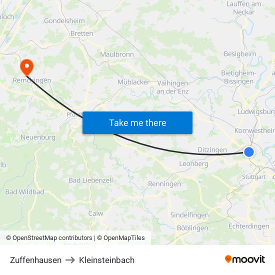 Zuffenhausen to Kleinsteinbach map