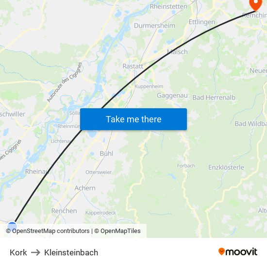 Kork to Kleinsteinbach map