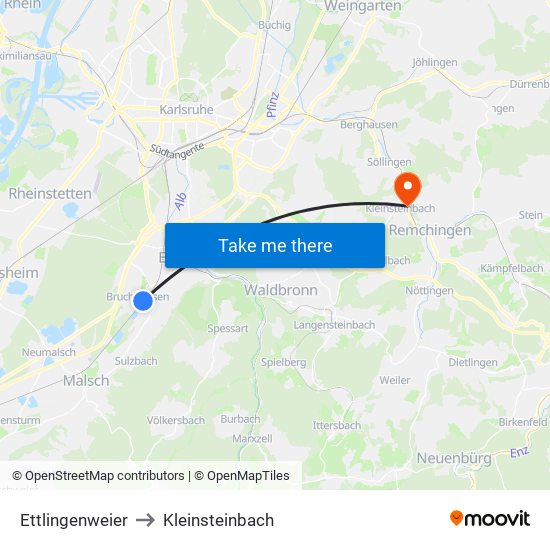 Ettlingenweier to Kleinsteinbach map