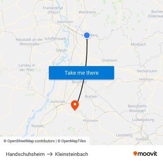 Handschuhsheim to Kleinsteinbach map