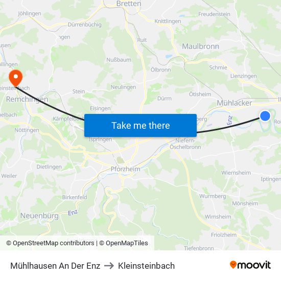 Mühlhausen An Der Enz to Kleinsteinbach map