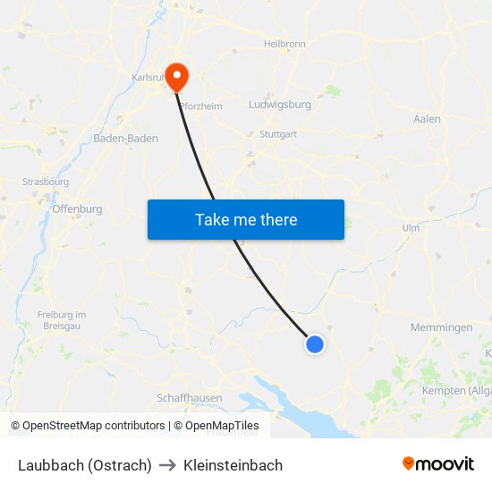 Laubbach (Ostrach) to Kleinsteinbach map