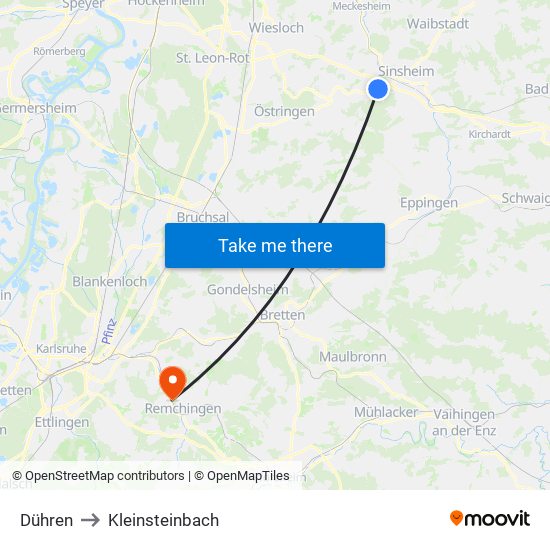 Dühren to Kleinsteinbach map