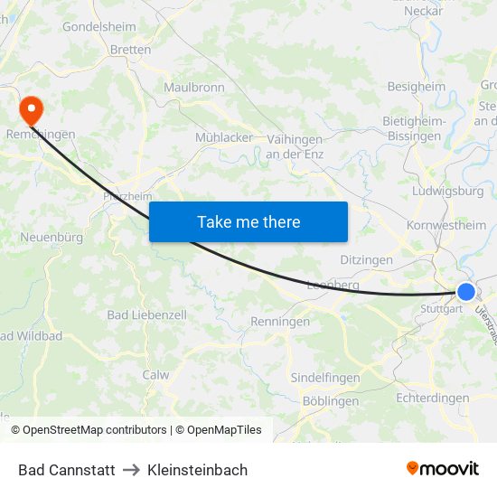 Bad Cannstatt to Kleinsteinbach map