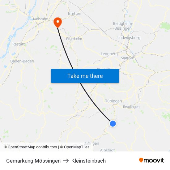 Gemarkung Mössingen to Kleinsteinbach map