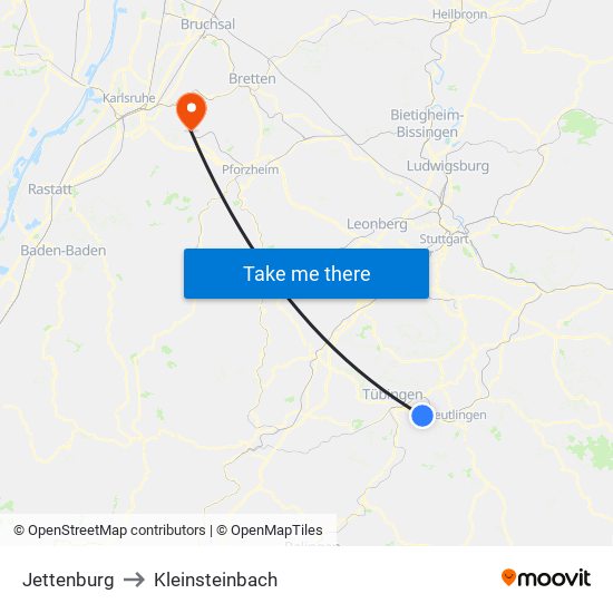 Jettenburg to Kleinsteinbach map