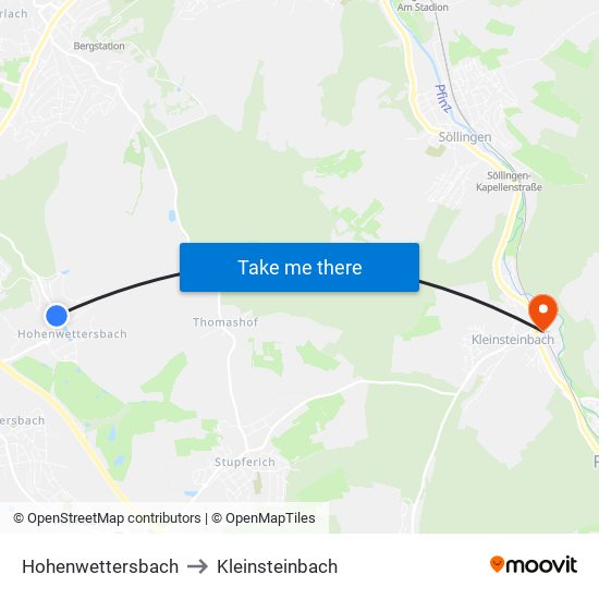 Hohenwettersbach to Kleinsteinbach map