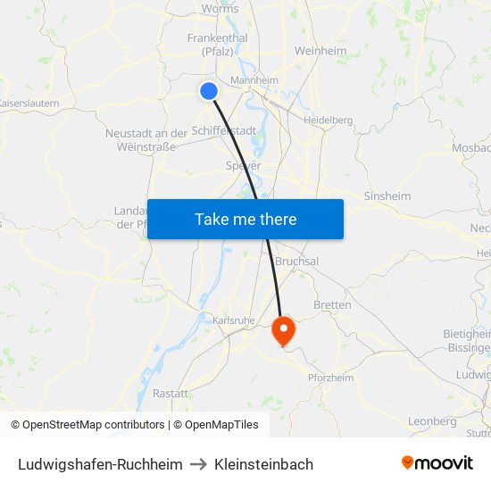 Ludwigshafen-Ruchheim to Kleinsteinbach map