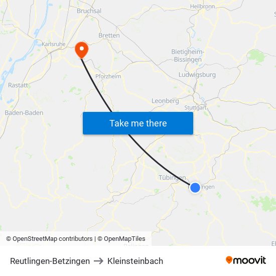 Reutlingen-Betzingen to Kleinsteinbach map