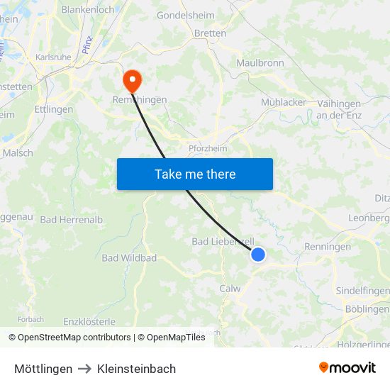 Möttlingen to Kleinsteinbach map