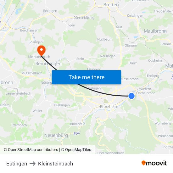 Eutingen to Kleinsteinbach map