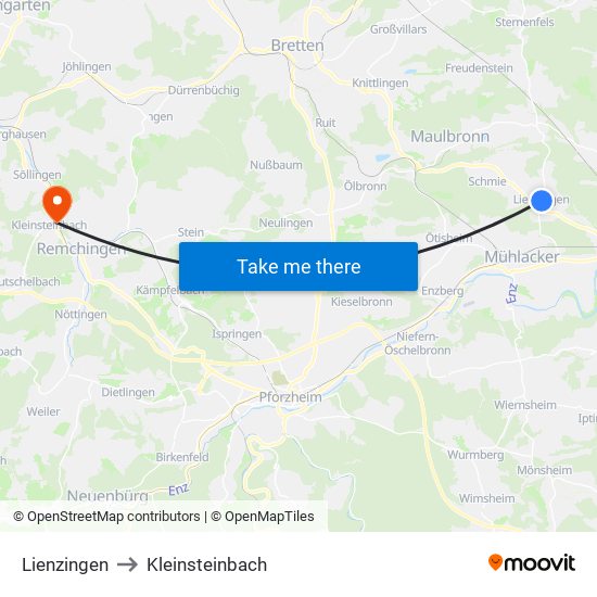 Lienzingen to Kleinsteinbach map