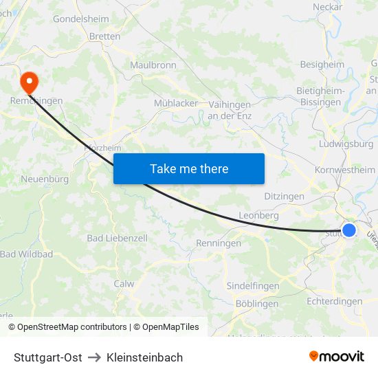 Stuttgart-Ost to Kleinsteinbach map