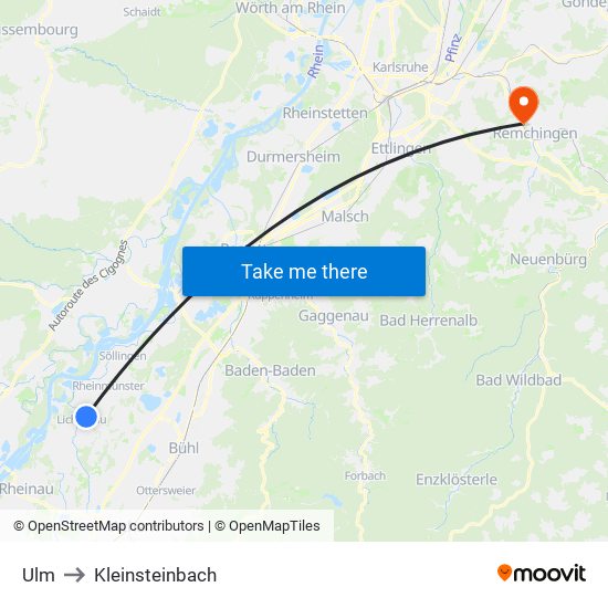 Ulm to Kleinsteinbach map