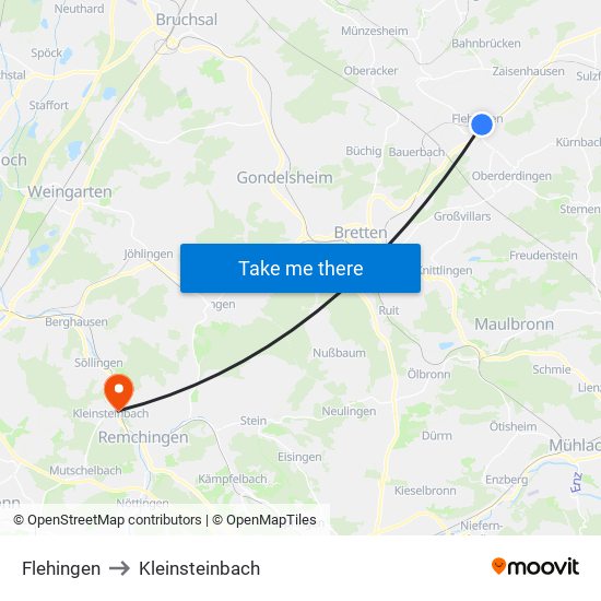 Flehingen to Kleinsteinbach map