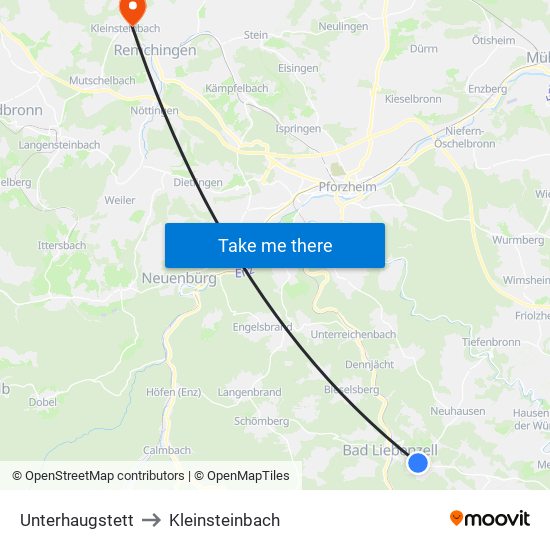 Unterhaugstett to Kleinsteinbach map