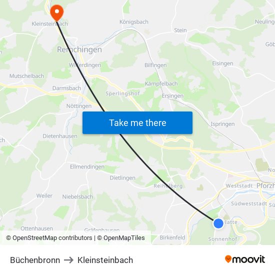 Büchenbronn to Kleinsteinbach map