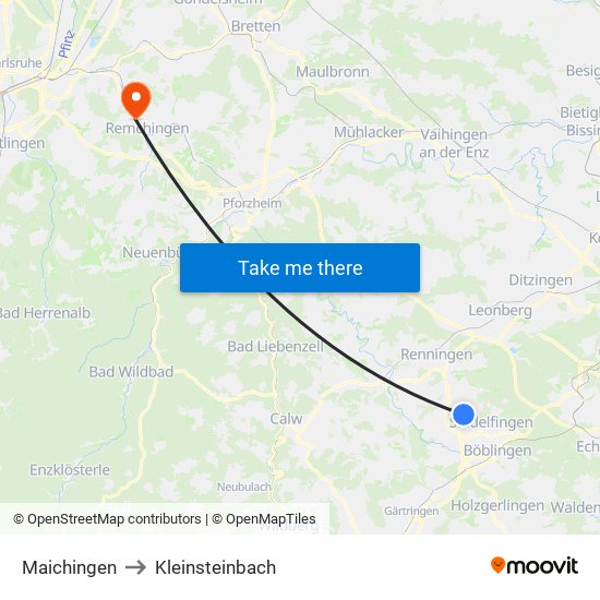 Maichingen to Kleinsteinbach map