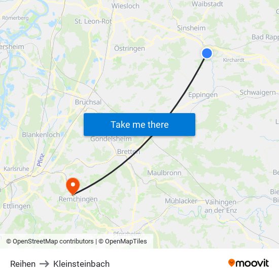 Reihen to Kleinsteinbach map