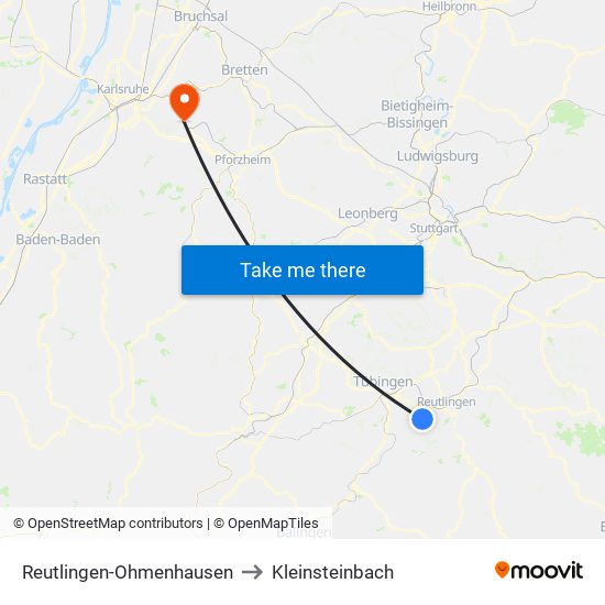 Reutlingen-Ohmenhausen to Kleinsteinbach map