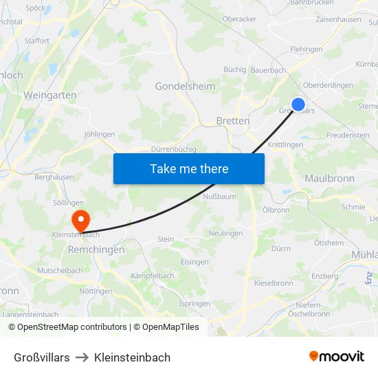 Großvillars to Kleinsteinbach map