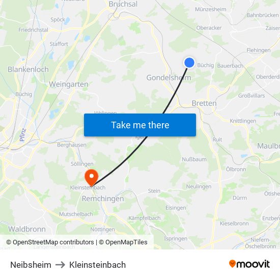 Neibsheim to Kleinsteinbach map