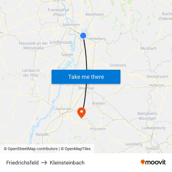 Friedrichsfeld to Kleinsteinbach map