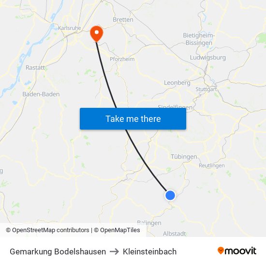 Gemarkung Bodelshausen to Kleinsteinbach map