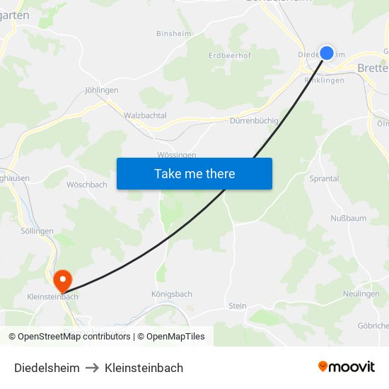 Diedelsheim to Kleinsteinbach map