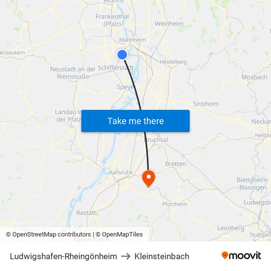 Ludwigshafen-Rheingönheim to Kleinsteinbach map