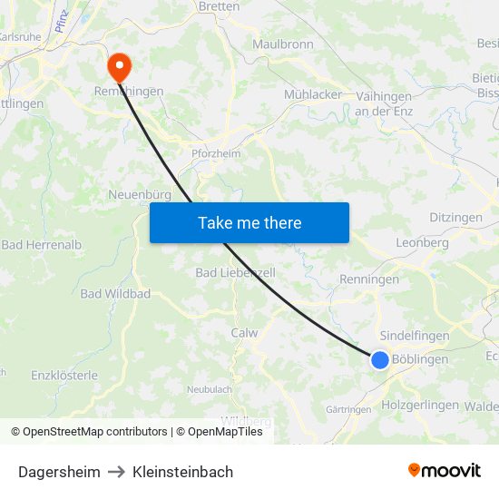 Dagersheim to Kleinsteinbach map