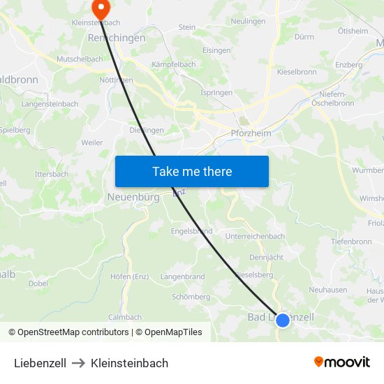 Liebenzell to Kleinsteinbach map