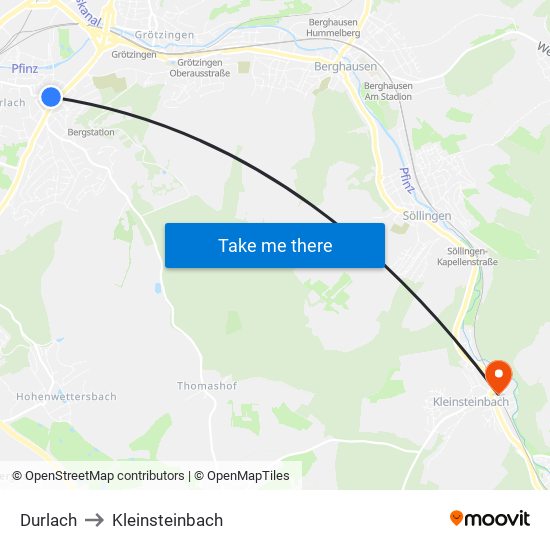 Durlach to Kleinsteinbach map