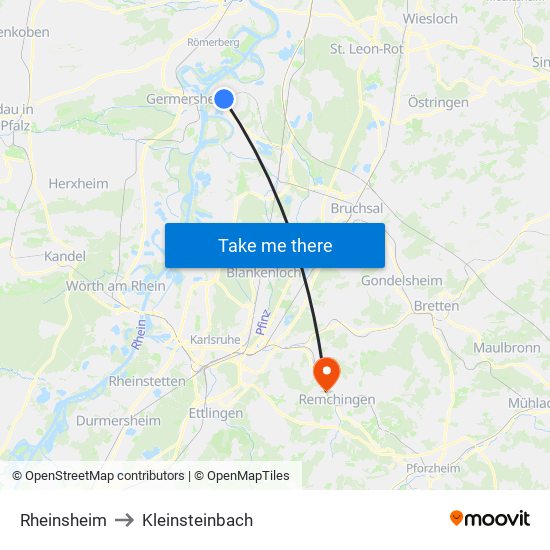 Rheinsheim to Kleinsteinbach map
