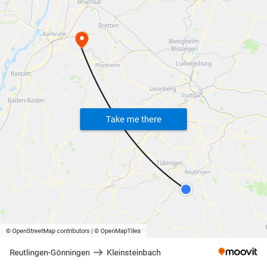 Reutlingen-Gönningen to Kleinsteinbach map