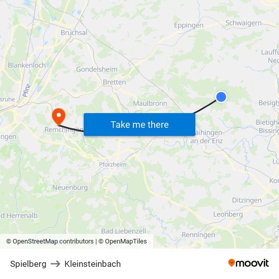 Spielberg to Kleinsteinbach map