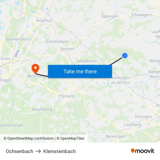 Ochsenbach to Kleinsteinbach map