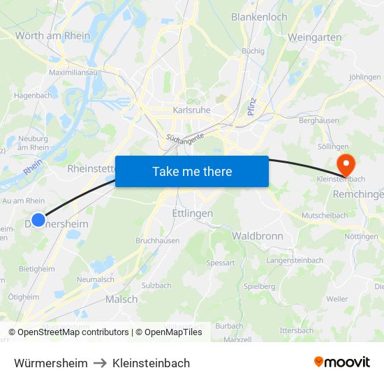 Würmersheim to Kleinsteinbach map