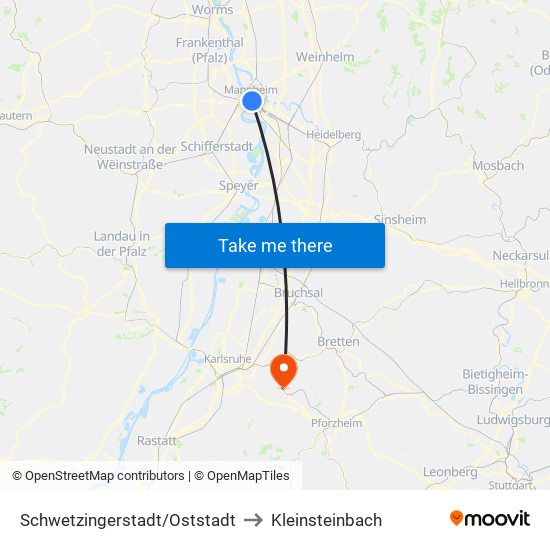 Schwetzingerstadt/Oststadt to Kleinsteinbach map