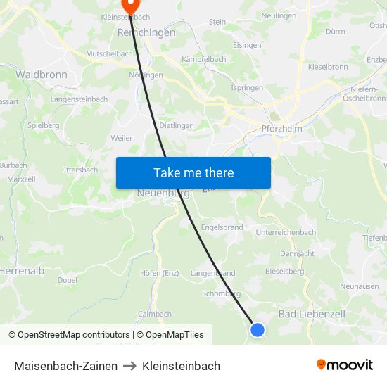 Maisenbach-Zainen to Kleinsteinbach map
