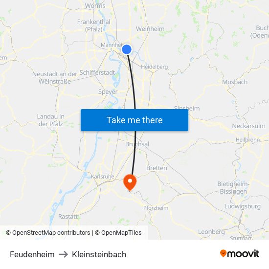 Feudenheim to Kleinsteinbach map
