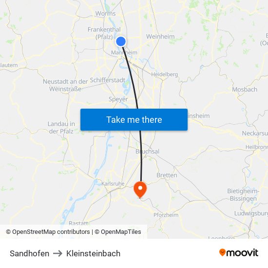 Sandhofen to Kleinsteinbach map