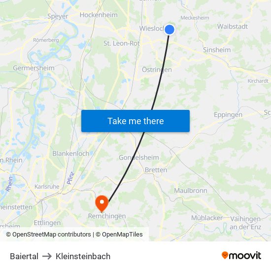 Baiertal to Kleinsteinbach map