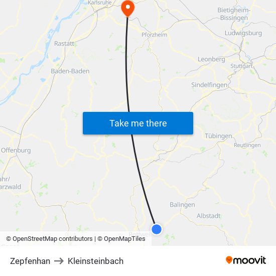 Zepfenhan to Kleinsteinbach map