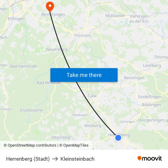 Herrenberg (Stadt) to Kleinsteinbach map